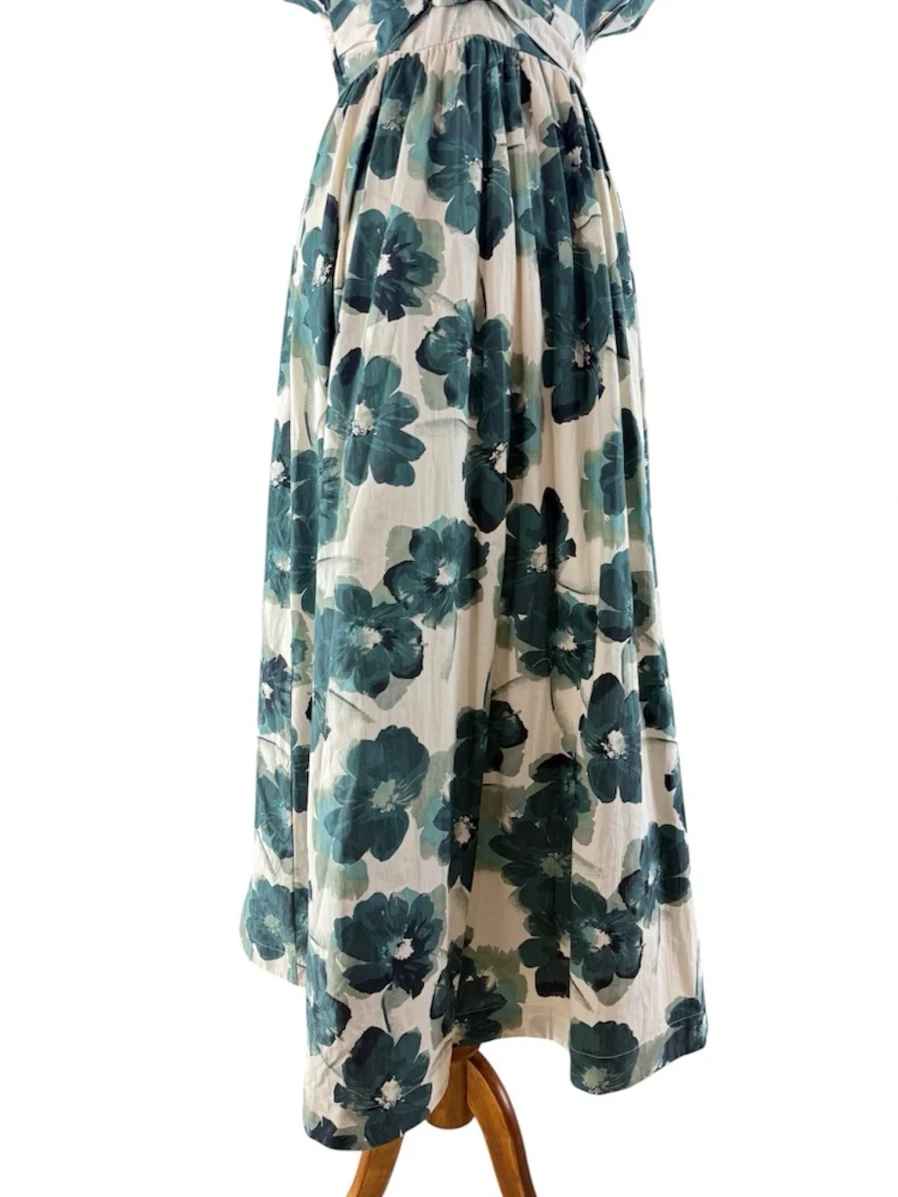 Abercrombie & Fitch Cream & Teal Green Floral V-Neck Maxi Dress NWT